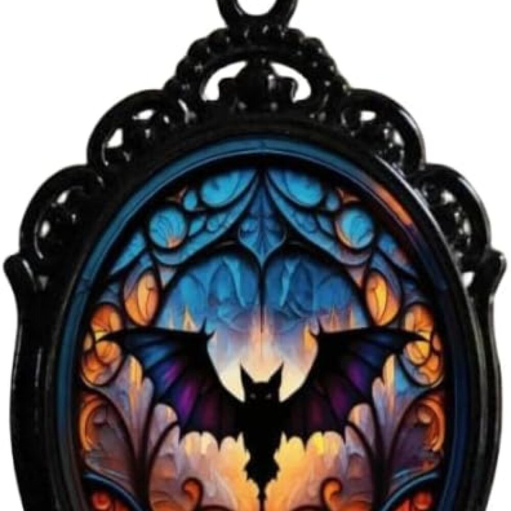 Gothic Bat Glass Pendant Necklace For Women Vintage Gothic Rope Chain Witch Bat